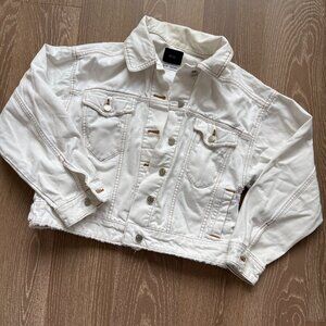 BDG White Cropped Denim Jacket Button Front